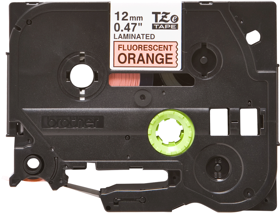Brother original TZeB31 merketape - sort på fluoriserende oransje, 12 mm bred 2